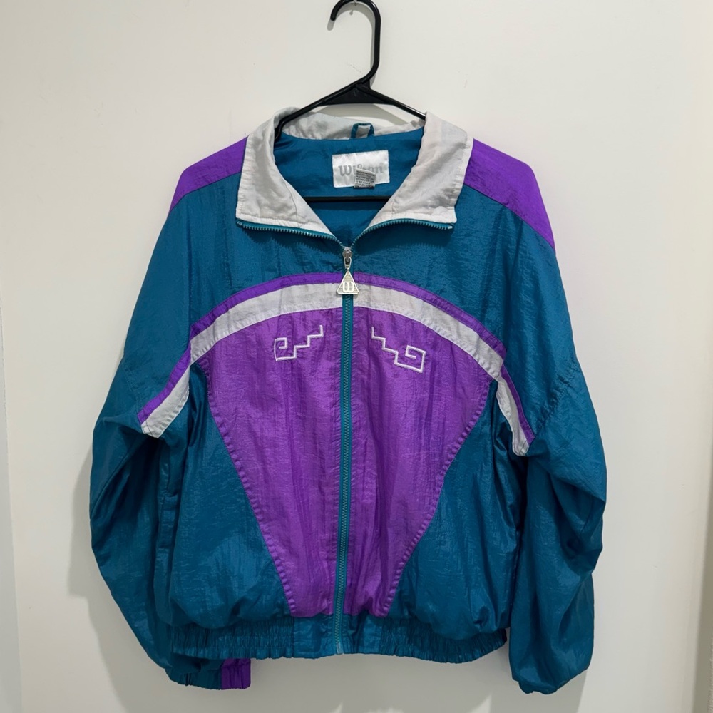 Wilson Vintage Colorblock Windbreaker Jacket Teal Purple‎ White Size L